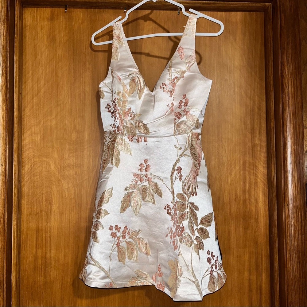 Lulus Revel in the Magic Beige Floral Skater Dresss - Picture 6 of 7